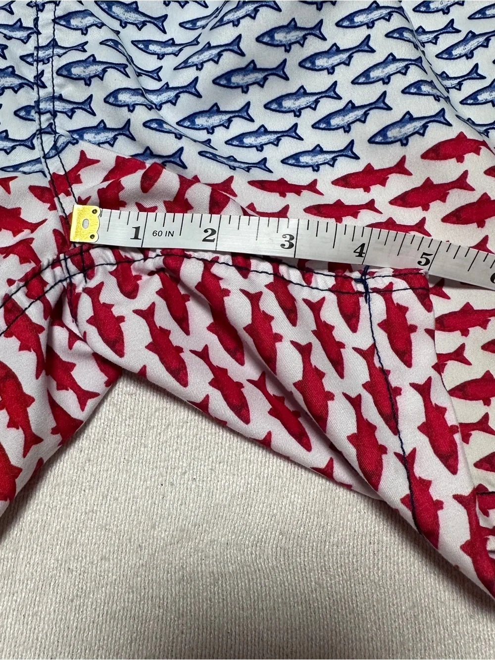 Men's Medium Shark Print Swim Trunks in Red White & Blue